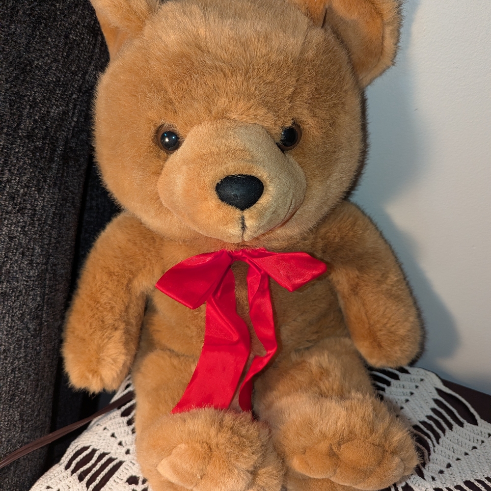 Adorable Brown Teddy Bear with Red Bow
